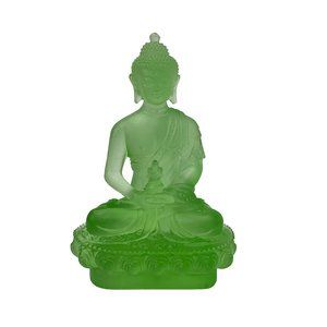 Crystal Glass Pate-de-Verre Green Gautama Amitabha Shakyamuni Statue ws2095